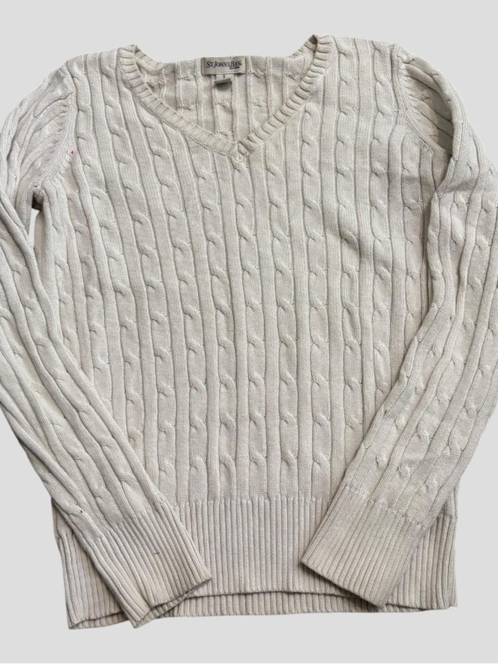 St. John's BayCable Knit Layering V-Neck Sweater in Cream White